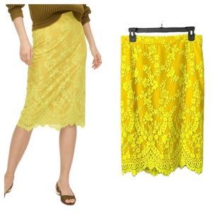 J. Crew Kiwi Yellow AK003 Chantilly Lace Pencil Skirt 0